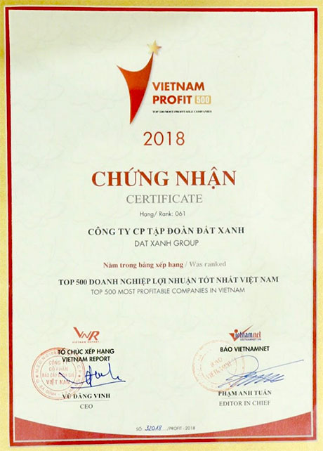 Đất Xanh xuất sắc vinh danh vào Top 3 doanh nghiệp bất động sản có lợi nhuận tốt nhất năm 2018