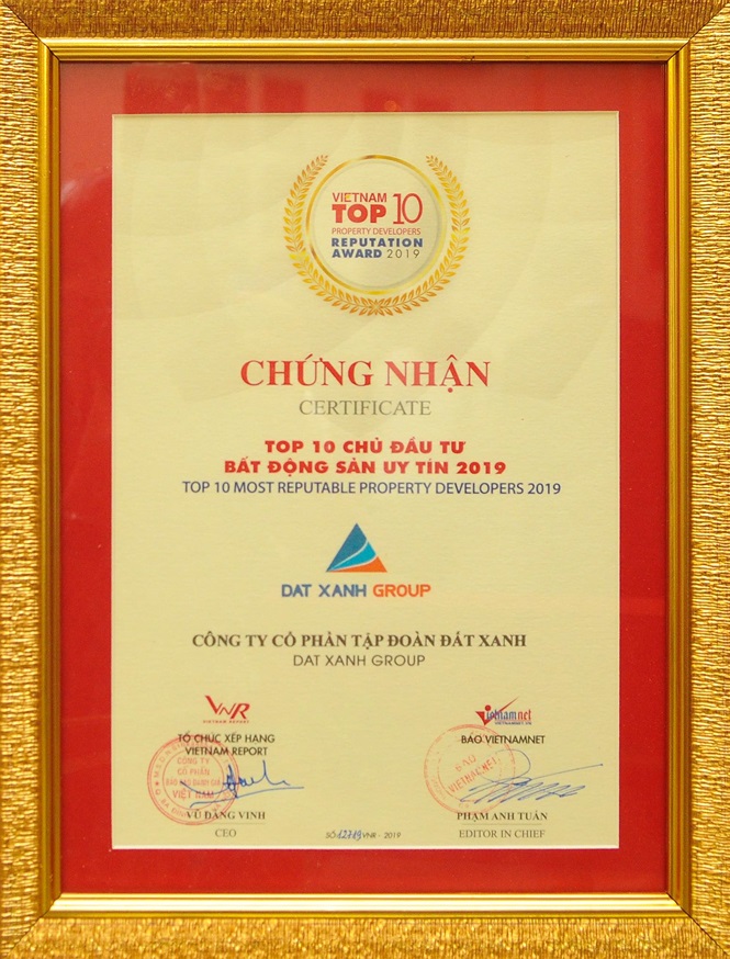 Đất Xanh xuất sắc vào Top 10 chủ đầu tư uy tín năm 2019